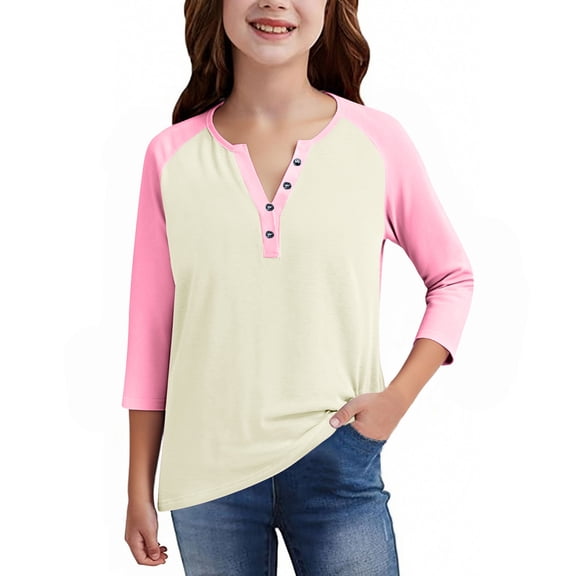 uublik Girls Pullover Shirts Kids Crewneck T-Shirts 3/4 Sleeve Tops Cute Fall Blouse Tees Size 3T-14 Dark Blue