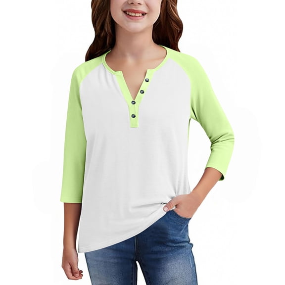 uublik Girls Pullover Shirts Kids Crewneck T-Shirts 3/4 Sleeve Tops Cute Fall Blouse Tees Size 3T-14 Pink