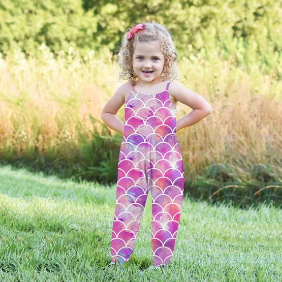 uublik Girls Rompers with Pockets Mermaid Strap Romper Summer Outfits, Size 1T-6