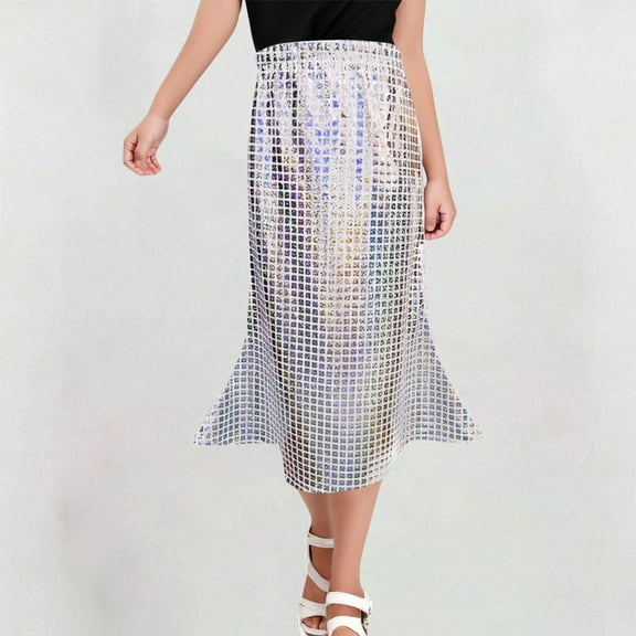 uublik Girls Skirt Silver Plaid Midi Skirts High Elastic Waisted Tiered Ruffle Skirt Size 3T-16