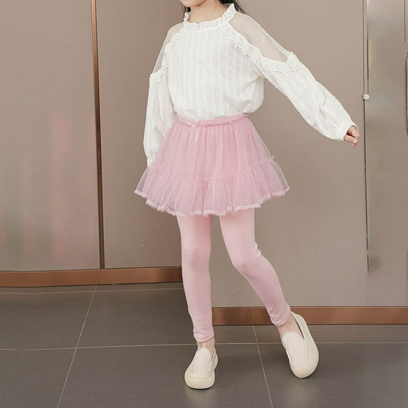 uublik Girls Skirts Pink Kids Clothes Ruffle Tutu Leggings with Skirt Size 1T-10