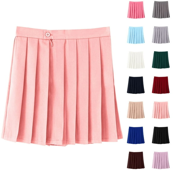uublik Girls Skirts Pink Pleated Skirts School Kids Casual Midi Flare A Line Uniform Skorts Skirt Size 11-18