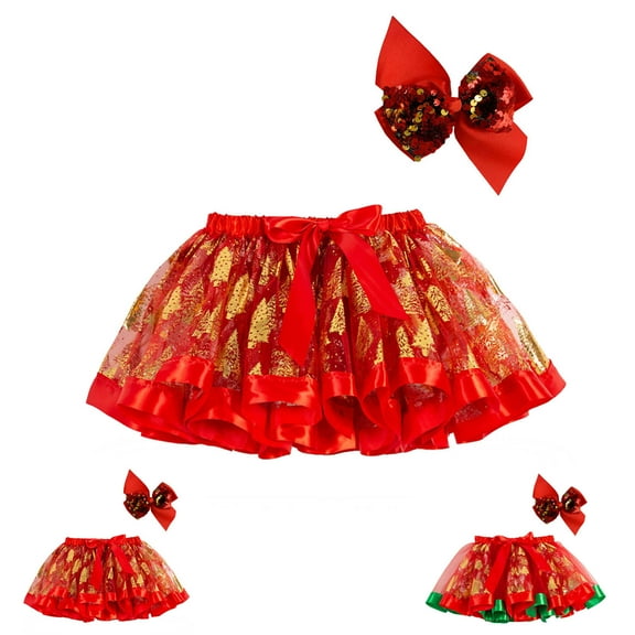 uublik Girls Skirts Red Christmas Layered Mesh Skirt Party Birthday Dance Princess Skirt Size 2T-9