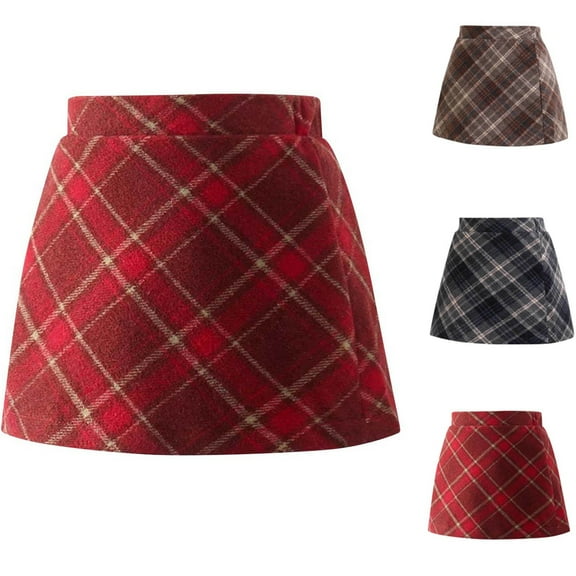 uublik Girls Skirts Red Elastic High Waisted A-Line Wool Mini Skirt Kid School Uniform Skort Size 3T-13