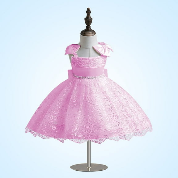 uublik Girls' Special Occasion Dresses Size 2T-8 Sleeveless Tulle Dresses Kids Birthday Formal Wedding Pageant Princess Dress Pink
