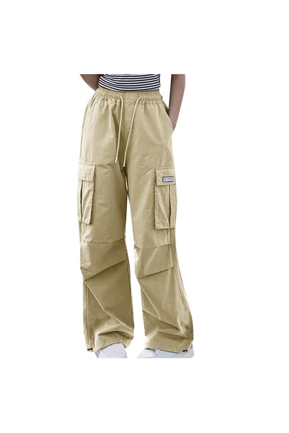 Girls Sweatpants Size 5T-15 Kids Cargo Pants Elastic Waist Lightweight Outdoor Jogger Pants Khaki