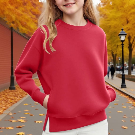 uublik Girls Sweatshirt Graphic Cute Preppy Crewneck Sweatshirt Pullover Top Size 5T-14 Red