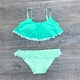 thumbnail image 1 of uublik Girls Swimsuit With Shorts Ruffles Hollow Summer Swimwear Swimsuit Bikini Set Outfits Green, Sizes 7-14, 1 of 5