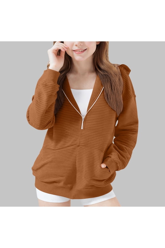 Girls Zip Up Sweatshirt Long Sleeve Shirt Boys School Clothes Spring Pullover Tops Size 5T-15 Brown