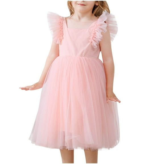 uublik Hawaiian Dresses for Girls Size 1T-9 Summer Birthday Party Dress Ruffle Tiered Tulle Princess Prom Dres Pink