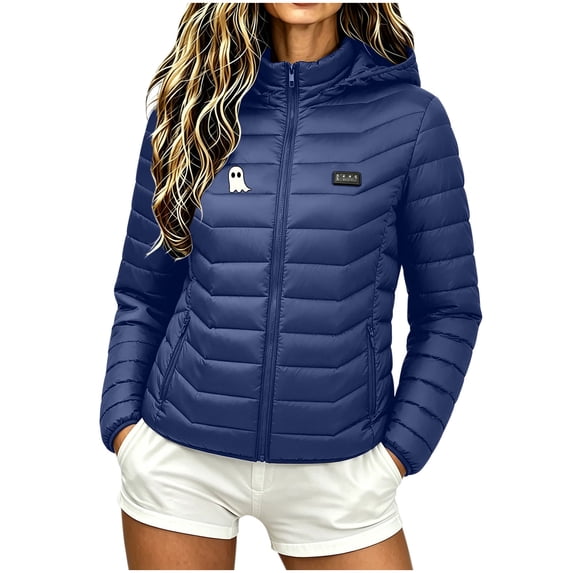 uublik Heated Puffer Jacket Womens Navy Electric Warming 21 Heating Zones Coat with 4 Heating Levels Winter Outdoor(Battery Pack Not Included)
