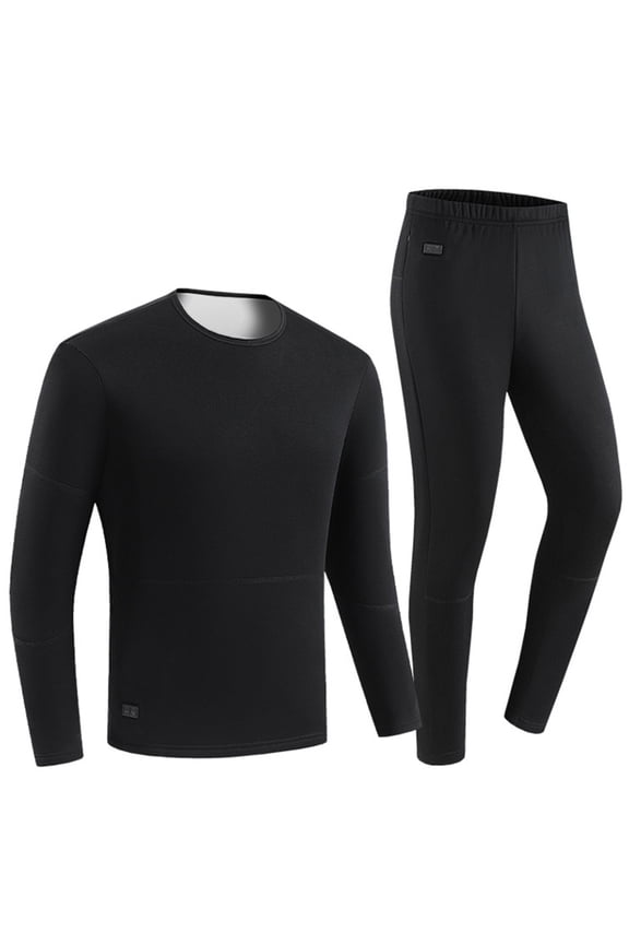 Heated Warm Underwear Women Mens USB Charge 30 Zone Long Johns with Fleece Lined Base Layer Women Mens Cold Weather Top Bottom(No Battery), Black