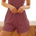 thumbnail image 1 of uublik High Waisted Shorts Women with Pockets Summer Ribbed Knit Super Soft Casual Beach Shorts Wine, 1 of 5
