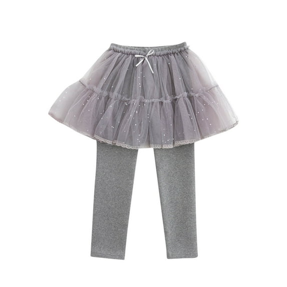 uublik High Waisted Skirts for Girls Gray Kids Clothes Ruffle Tutu Leggings with Skirt Size 1T-10