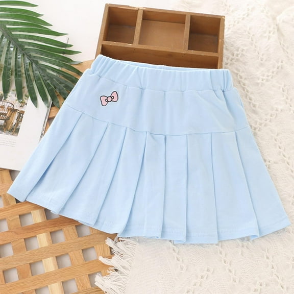 uublik High Waisted Skirts for Girls Light Blue Pleated Skirts School Kids Casual Midi Flare A Line Uniform Skorts Skirt Size 1T-9