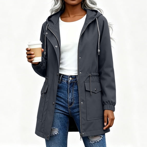 uublik Hiking Jacket Women Button Up Casual Jackets Lightweight Trendy Outerwear Coat with Pockets, Dark Gray