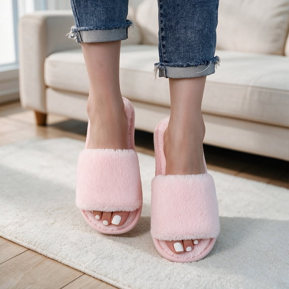 uublik Home Fuzzy Slippers Women Indoor Home Slippers House Slippers Open-Toe Breathable Winter Indoor Slippers, Pink