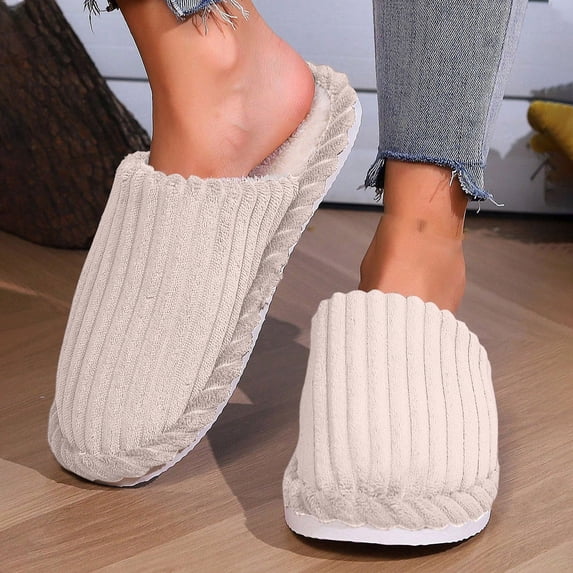 uublik House Fuzzy Slippers Women Memory Foam Close-Toe Slippers Soft Fleece Indoor Shoes Indoor/Outdoor Slippers, Beige