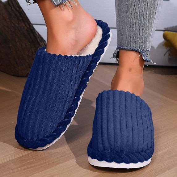 uublik House Fuzzy Slippers Women Memory Foam Close-Toe Slippers Soft Fleece Indoor Shoes Indoor/Outdoor Slippers, Navy