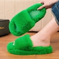 thumbnail image 1 of uublik House Fuzzy Slippers Women Open Toe Memory Foam House Shoes Indoor Outdoor Non Slip House Slides, Green, 1 of 6