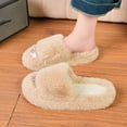 thumbnail image 1 of uublik House Fuzzy Slippers Women Open Toe Memory Foam House Shoes Indoor Outdoor Non Slip House Slides, Khaki, 1 of 5