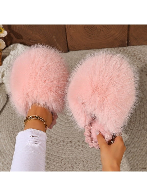 House Fuzzy Slippers for Guests Memory Foam House Slippers Indoor Outdoor Cozy Plush Closed Toe House Shoes, Pink
