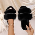 thumbnail image 1 of uublik Indoor Fuzzy Slippers for Women Winter Indoor House Shoes Comfortable Couple Home Footwear, Black, 1 of 7