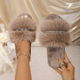 thumbnail image 1 of uublik Indoor Fuzzy Slippers for Women Winter Indoor House Shoes Comfortable Couple Home Footwear, Khaki, 1 of 7