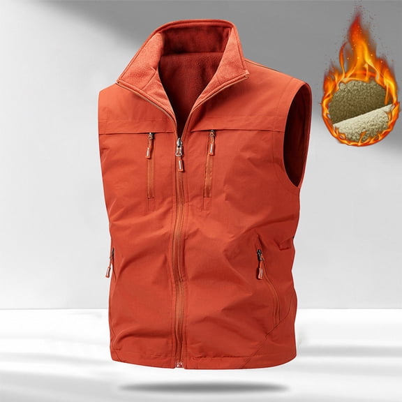 uublik Jacket Vest Men Warm Sleeveless Outerwear for Work Casual Travel Red