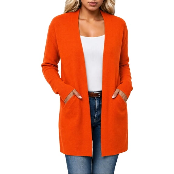 uublik Jackets for Women Trendy Orange Outdoor Open Front Casual Long Fall Winter Coat with Pockets