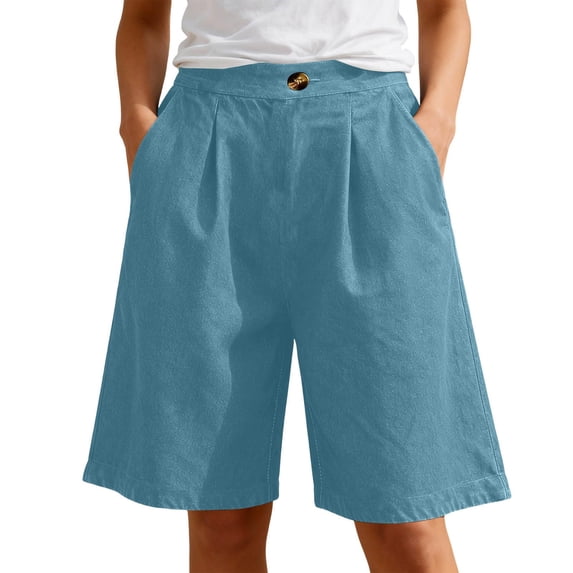uublik Jean Shorts Womens High Waisted High Waisted Pull On Elastic Waist Stretchy Denim Shorts Wide Leg Jorts Light Blue