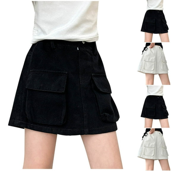 uublik Jean Skirts for Girls Black Elastic High Waist A Line Cargo Denim Skirt Size 5T-16