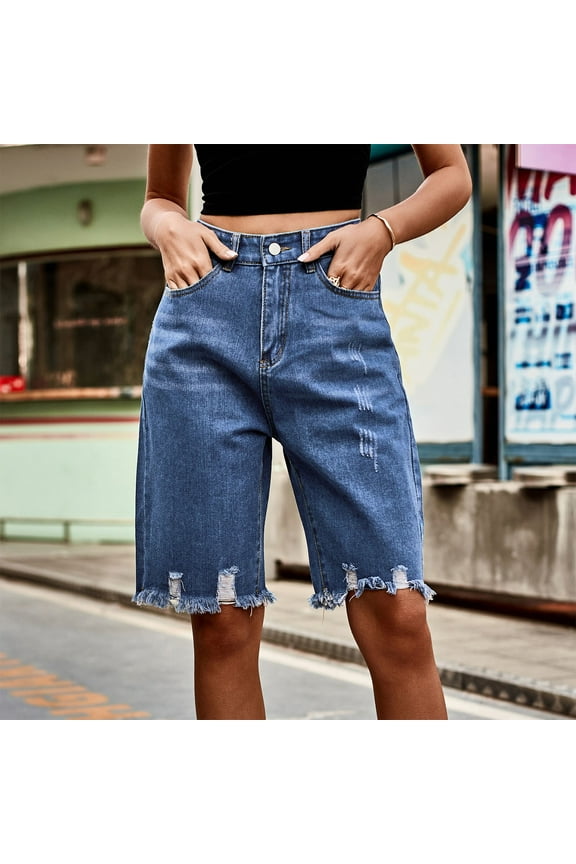 Jeans Shorts for Women Long Shorts Jorts Cargo Baggy Bermuda Jean Shorts Knee Length Dark Blue, S-2XL