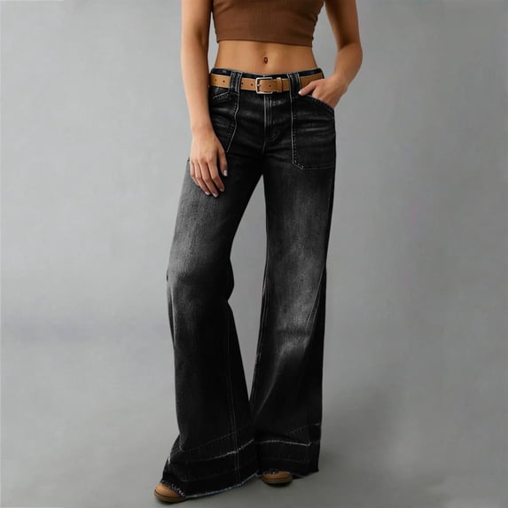 uublik Jeans for Women High Waisted Stretchy Straight Leg Elastic Waist Trendy Denim Pants, Black