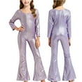 thumbnail image 1 of uublik Jumpsuit Girl Sequins Long Sleeves Round Neck Trousers Flared Pants Party Festival Clothes Size 2T-17 Purple, 1 of 4