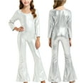 thumbnail image 1 of uublik Jumpsuit Girl Sequins Long Sleeves Round Neck Trousers Flared Pants Party Festival Clothes Size 2T-17 Silver, 1 of 4