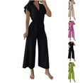 thumbnail image 1 of uublik Jumpsuit Women Black Elegant Loose Short Sleeve Belted Wide Leg Romper V Neck Formal Overalls, 1 of 5