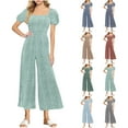 thumbnail image 1 of uublik Jumpsuit Women Mint Green Elegant Loose Short Sleeve Wide Leg Romper Square Neck Casual Overalls, 1 of 4