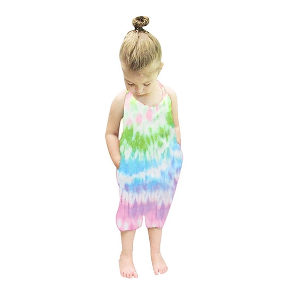 uublik Jumpsuit for Girls Sleeveless Tie Dyed Romper Jumpsuit Clothes Pink, Size 1T-6