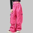 thumbnail image 1 of uublik Kids Cargo Pants Girls 3-14 Years Elastic Waist Casual Loose Cargo Trousers with Pockets Street Dance Jogger Pants Kids Red, 1 of 5