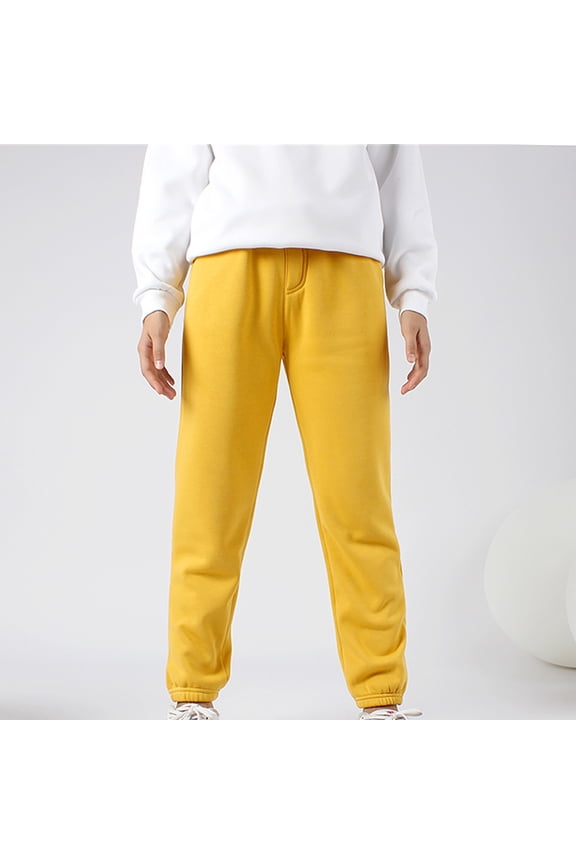 Kids Sweat Pants Keep Warm Fleece Lined Drawstring Waist Soft Solid Colour Casual Long Jogger Pants