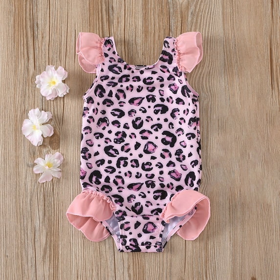 uublik Kids Toddler Baby Girl One Piece Swimsuit Beach Wear Leopard Print Tassels Swimwear Bathing Suits, Sizes 6M-3T
