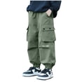 thumbnail image 1 of uublik Kids Track Pants Size 4T-13 Kids Cargo Pants Elastic Waist Lightweight Outdoor Jogger Pants Army Green, 1 of 2