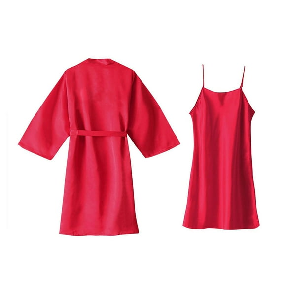 uublik Ladies Robe Pjs Sets 2Pcs Nightgown Sleepwear Summer Cute Loungewear Red