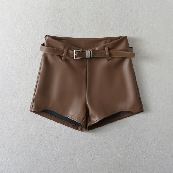 uublik Leather Shorts for Women High Waist Super Soft Jean Shorts Casual Summer Brown