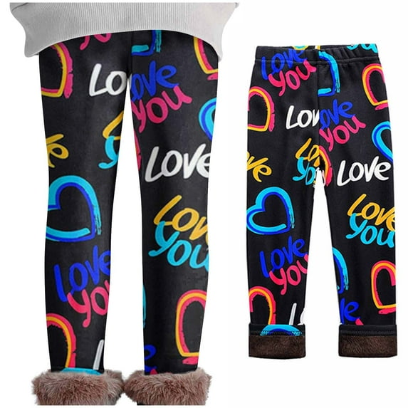 uublik Leggings for Girls Multicolor Printed Fleece Lined Warm Leggings Stretchy for Winter, Size 2T-11