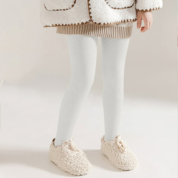 uublik Leggings for Girls White Winter Leggings Fleece Lined Toddler Kids Basic Full Length Pants, Size 1T-15