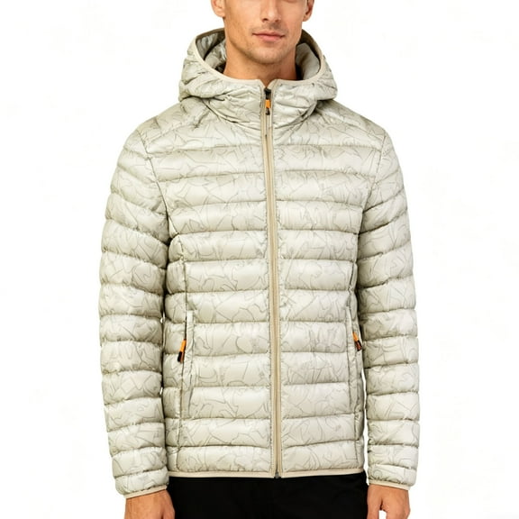 uublik Lightweight Puffer Jacket Men Winter Warm Snow Coat Windbreaker Hooded Work Outerwear Snowboarding Jackets Khaki