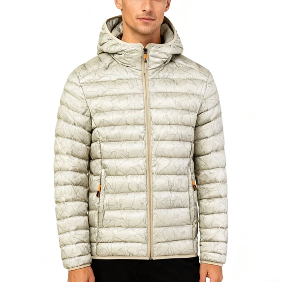 uublik Lightweight Puffer Jacket Men Winter Warm Snow Coat Windbreaker Hooded Work Outerwear Snowboarding Jackets Khaki