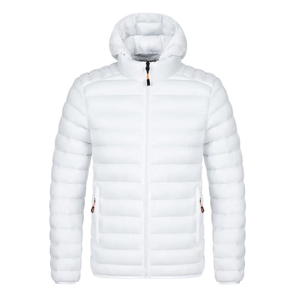 uublik Lightweight Puffer Jacket Men Winter Warm Snow Coat Windbreaker Hooded Work Outerwear Snowboarding Jackets White